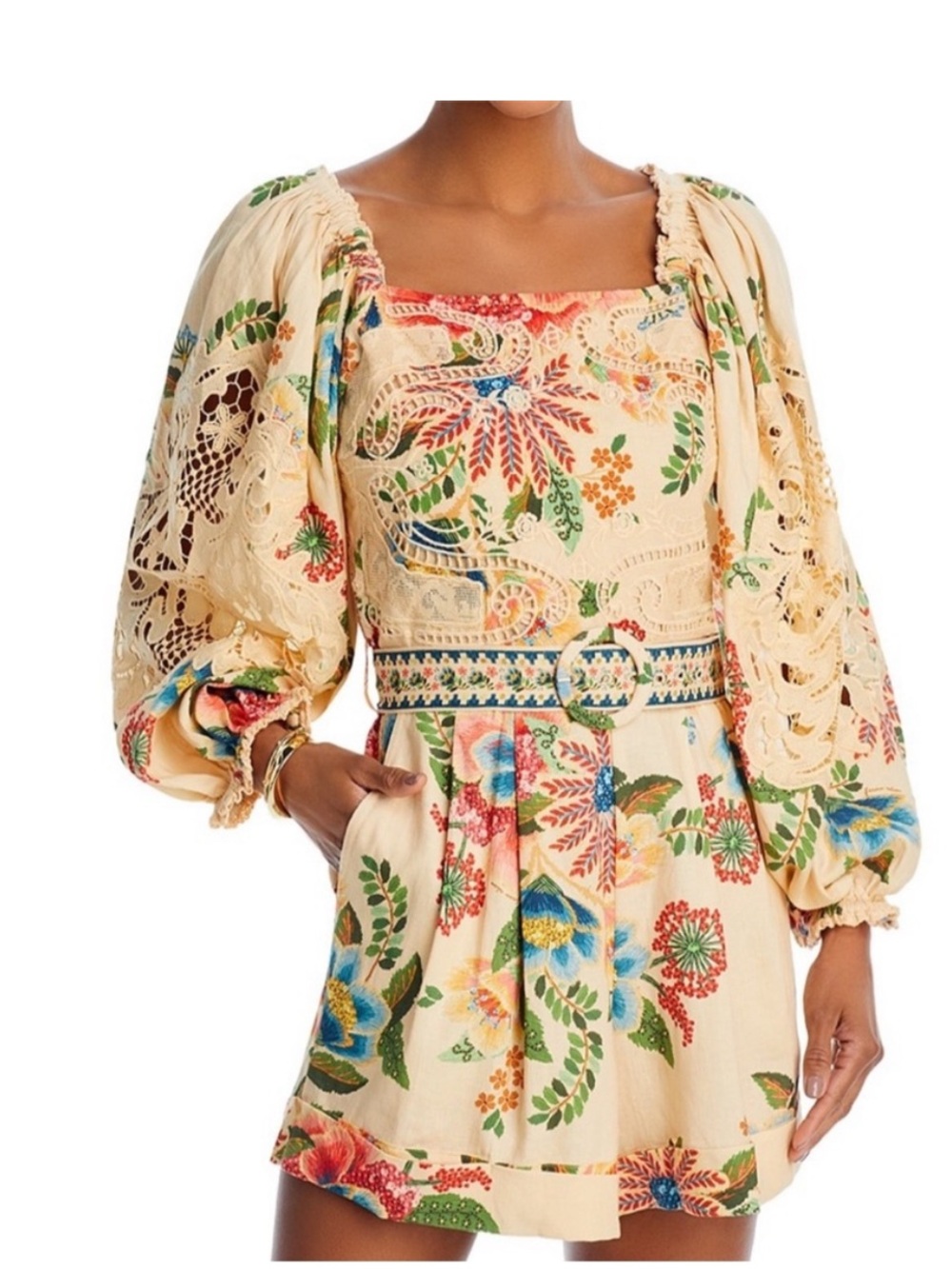 Farm Rio Floral Delicate Garden Romper, XS Cream